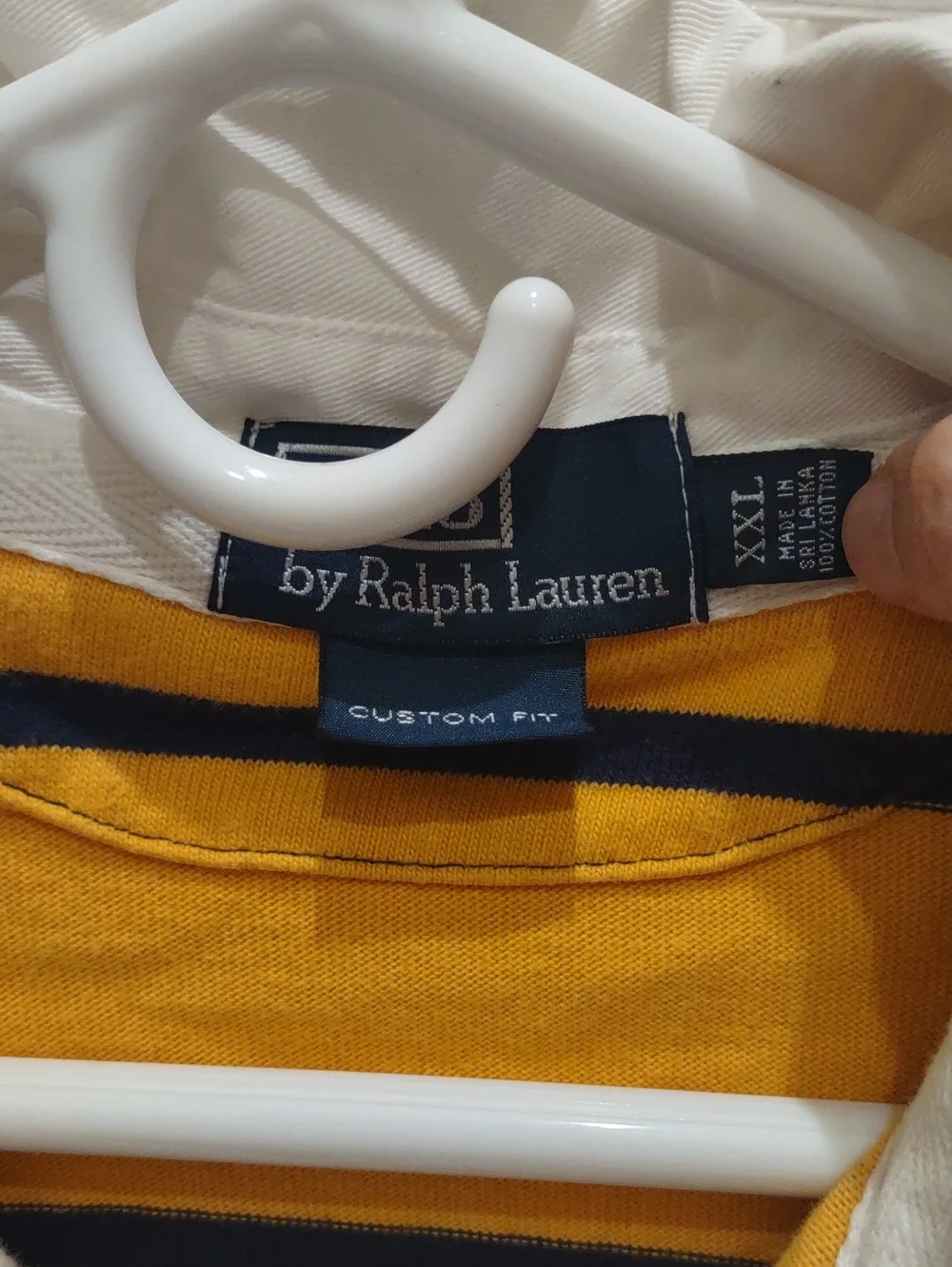 Ralph Lauren Men’s Yellow and Navy Striped Rugby Polo